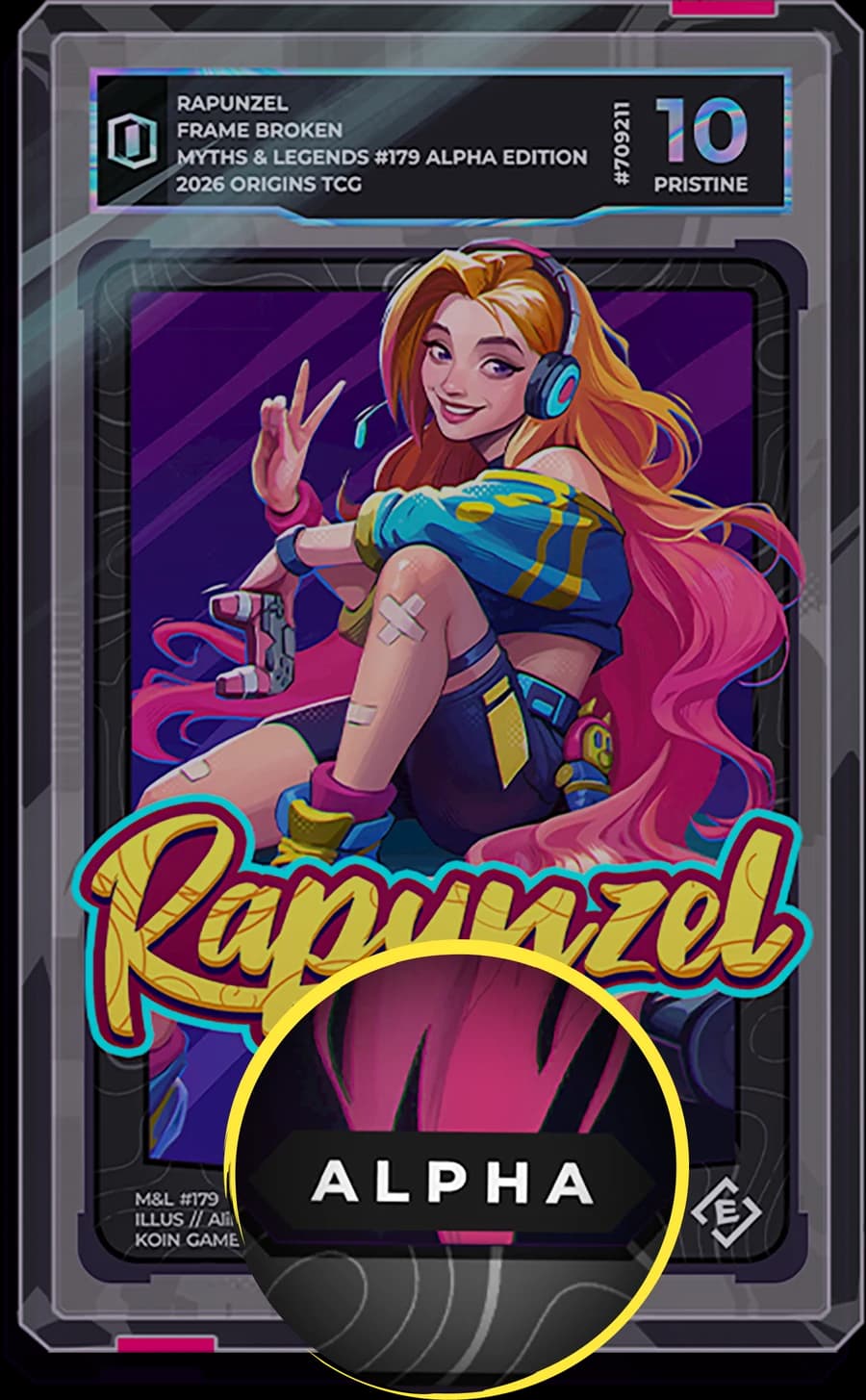 Rapunzel Alpha Edition card, graded 10 Pristine, with its Alpha tab called out